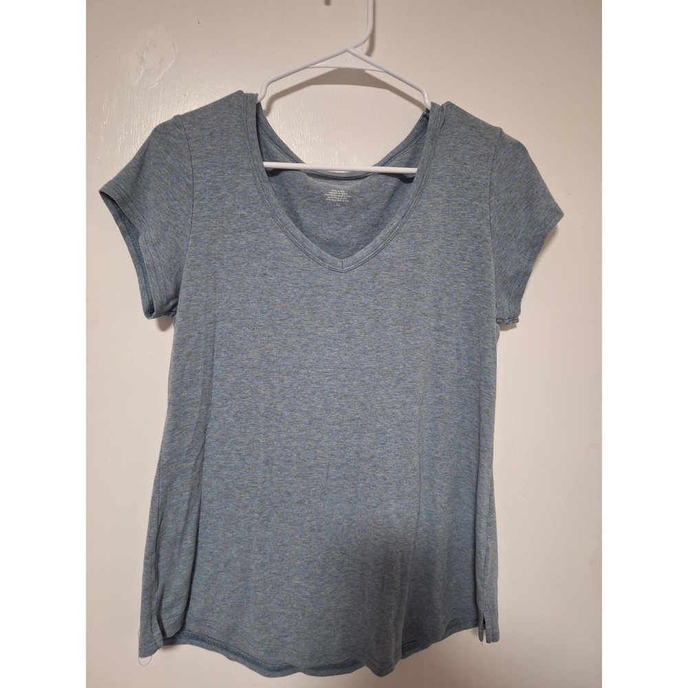 Cynthia Rowley Pima Cotton Blend V-Neck Short Sleeve T-Shirt Heather Blue Large